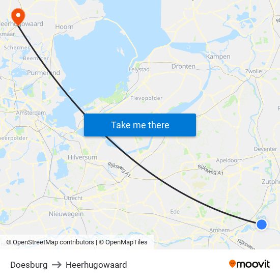 Doesburg to Heerhugowaard map