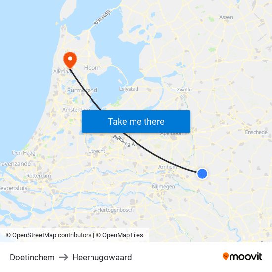 Doetinchem to Heerhugowaard map