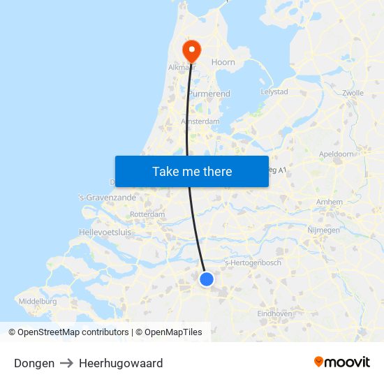 Dongen to Heerhugowaard map