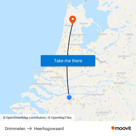 Drimmelen to Heerhugowaard map