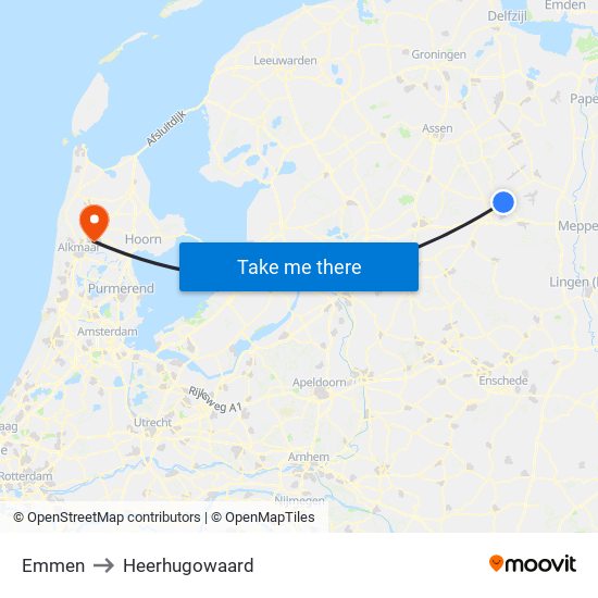 Emmen to Heerhugowaard map