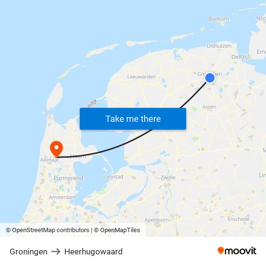 Groningen to Heerhugowaard map