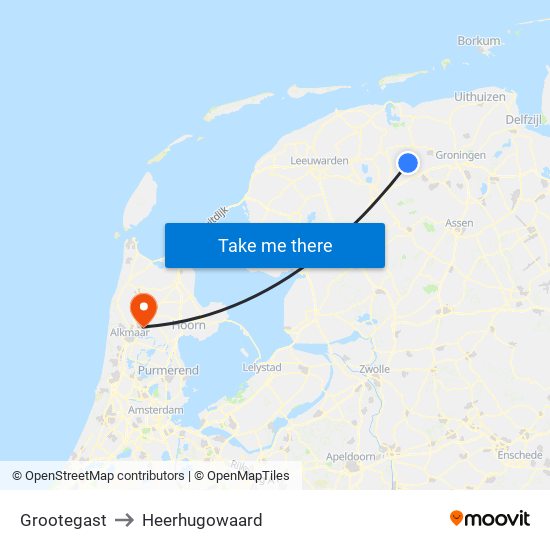 Grootegast to Heerhugowaard map