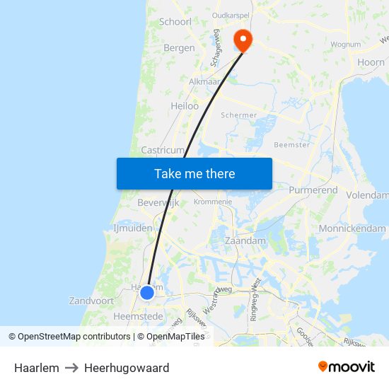 Haarlem to Heerhugowaard map