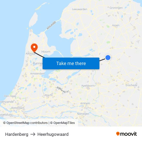 Hardenberg to Heerhugowaard map