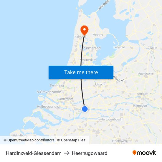 Hardinxveld-Giessendam to Heerhugowaard map