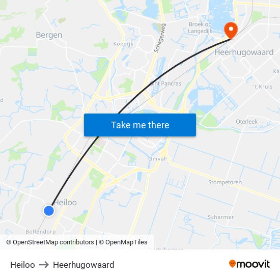 Heiloo to Heerhugowaard map