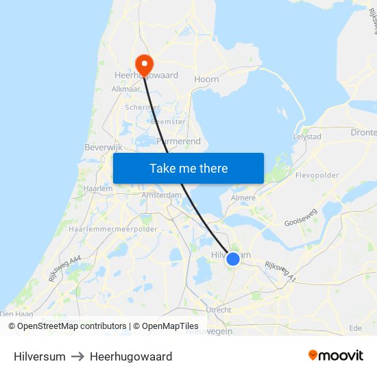 Hilversum to Heerhugowaard map