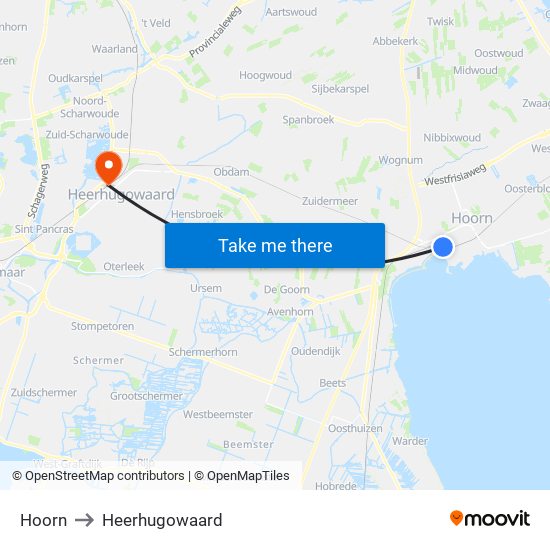 Hoorn to Heerhugowaard map