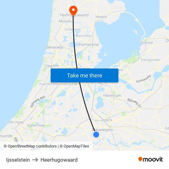 Ijsselstein to Heerhugowaard map