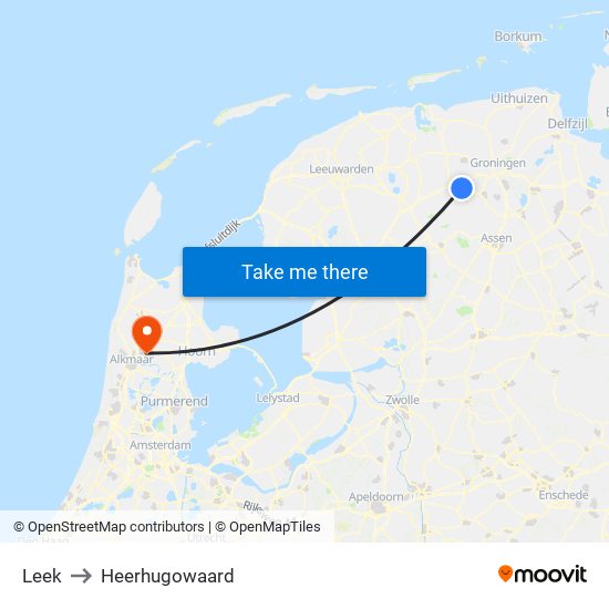 Leek to Heerhugowaard map