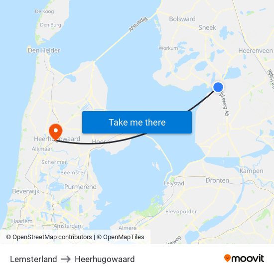 Lemsterland to Heerhugowaard map
