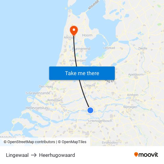 Lingewaal to Heerhugowaard map
