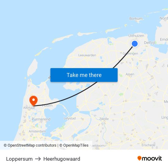 Loppersum to Heerhugowaard map