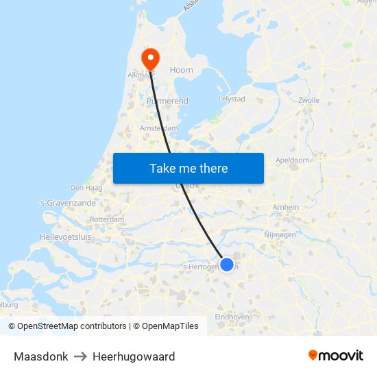 Maasdonk to Heerhugowaard map