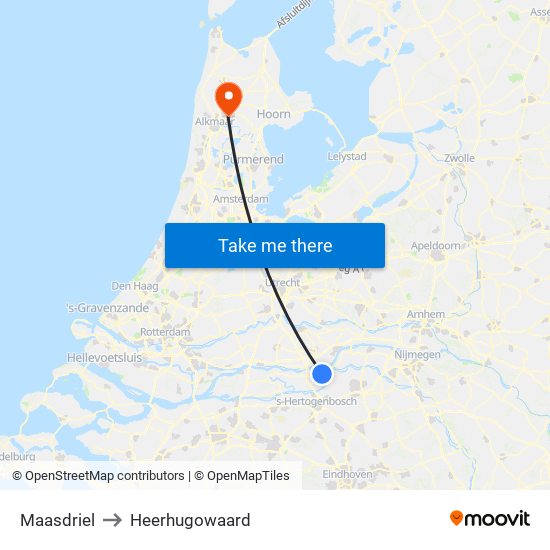 Maasdriel to Heerhugowaard map