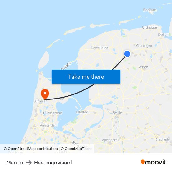 Marum to Heerhugowaard map