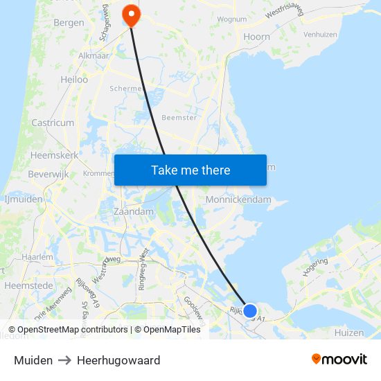 Muiden to Heerhugowaard map