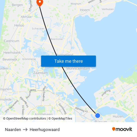 Naarden to Heerhugowaard map