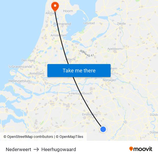 Nederweert to Heerhugowaard map