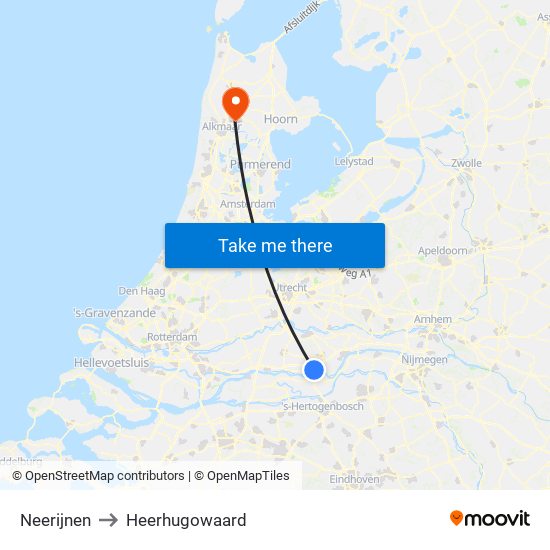 Neerijnen to Heerhugowaard map