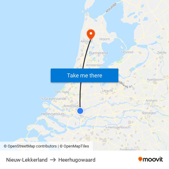 Nieuw-Lekkerland to Heerhugowaard map