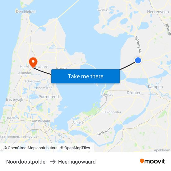 Noordoostpolder to Heerhugowaard map