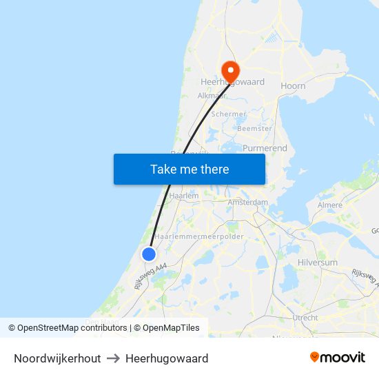 Noordwijkerhout to Heerhugowaard map