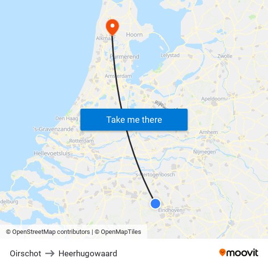 Oirschot to Heerhugowaard map