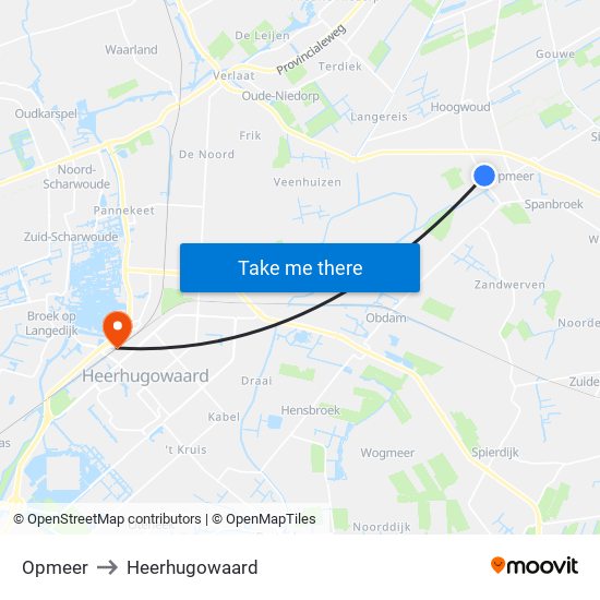 Opmeer to Heerhugowaard map