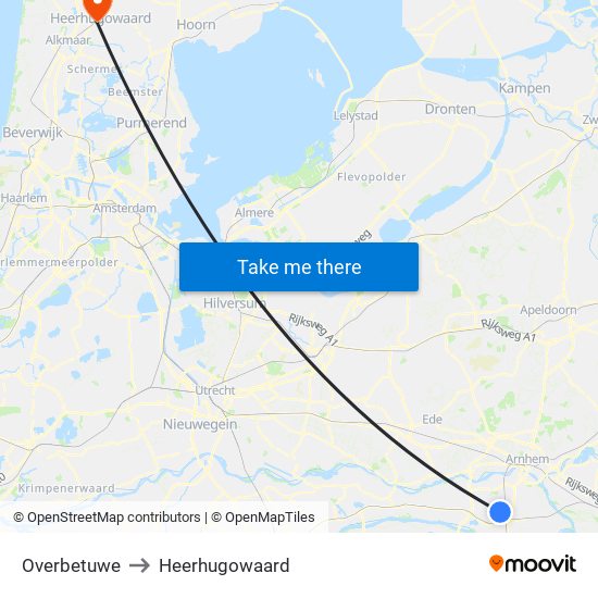 Overbetuwe to Heerhugowaard map