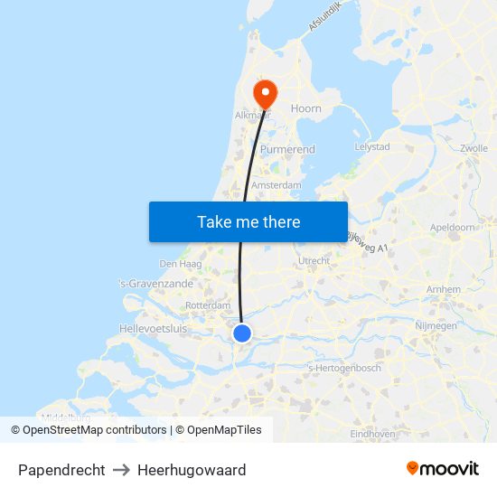 Papendrecht to Heerhugowaard map