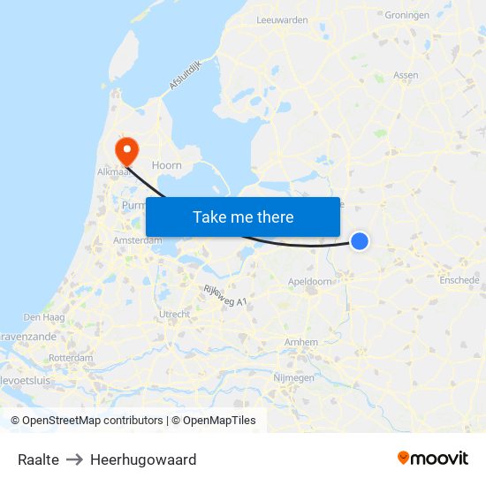 Raalte to Heerhugowaard map