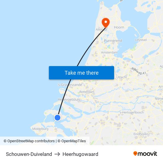 Schouwen-Duiveland to Heerhugowaard map