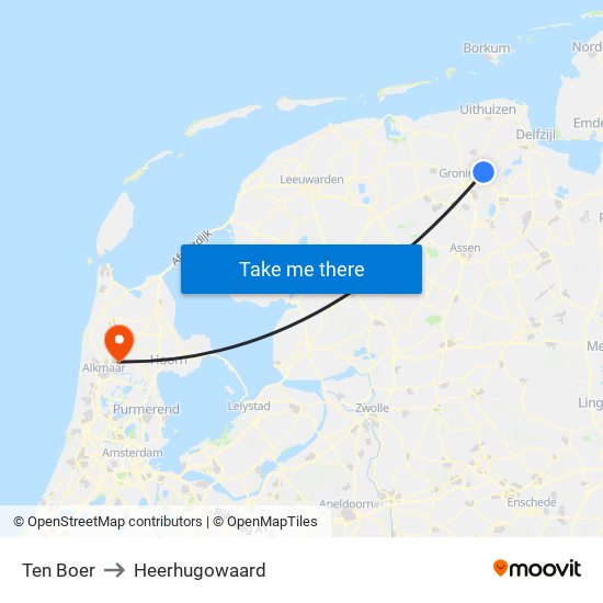 Ten Boer to Heerhugowaard map