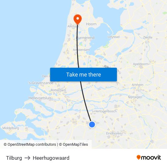 Tilburg to Heerhugowaard map