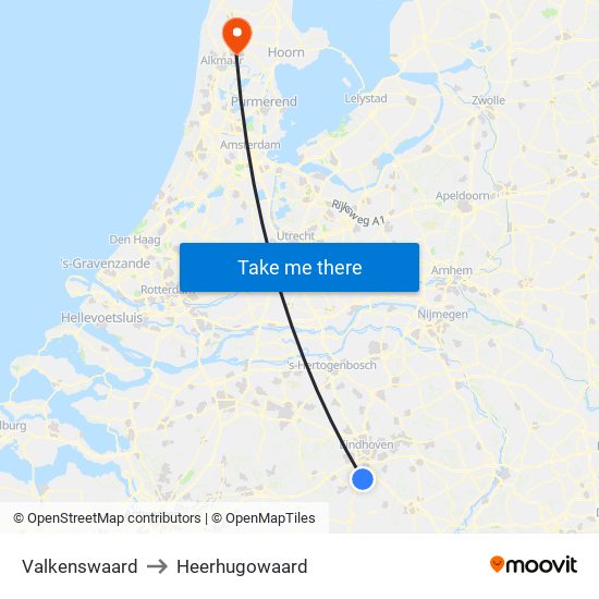 Valkenswaard to Heerhugowaard map