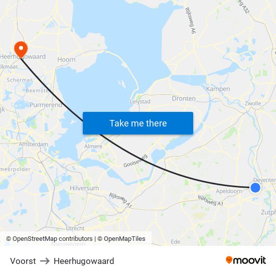 Voorst to Heerhugowaard map