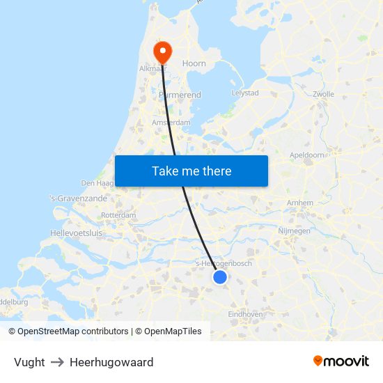 Vught to Heerhugowaard map