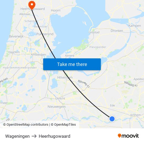 Wageningen to Heerhugowaard map