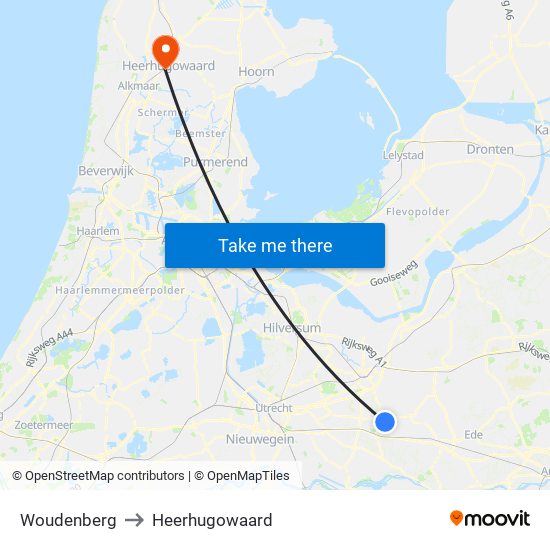 Woudenberg to Heerhugowaard map