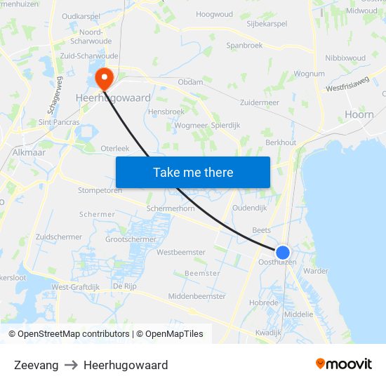 Zeevang to Heerhugowaard map