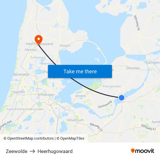 Zeewolde to Heerhugowaard map