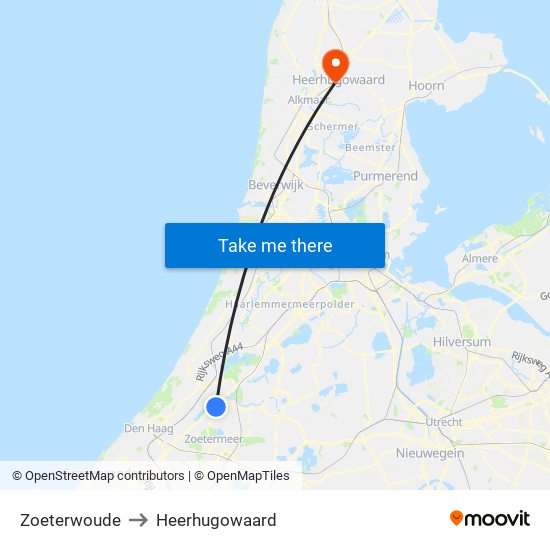 Zoeterwoude to Heerhugowaard map