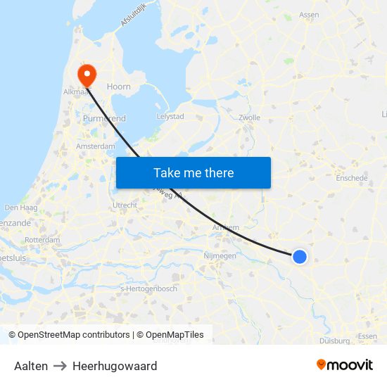 Aalten to Heerhugowaard map