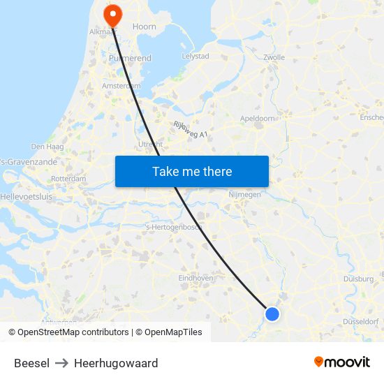 Beesel to Heerhugowaard map