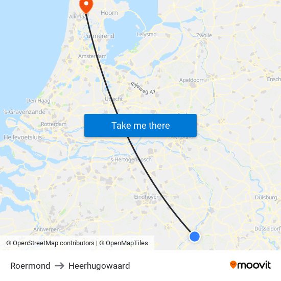 Roermond to Heerhugowaard map