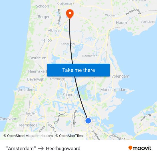 ""Amsterdam"" to Heerhugowaard map