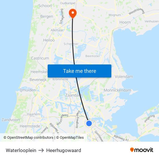 Waterlooplein to Heerhugowaard map