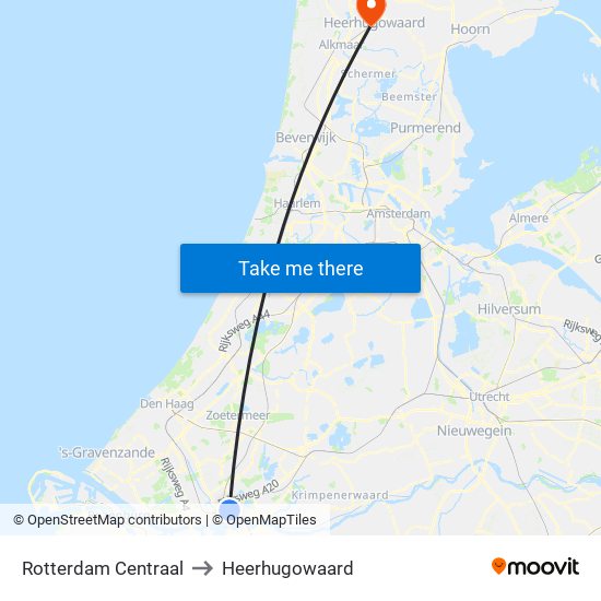 Rotterdam Centraal to Heerhugowaard map